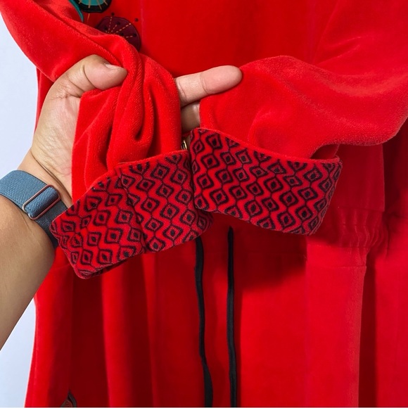 Coline Fine Velvet Dress XXL Red Embroidered Bohemian Draped Neckline Feminine - Picture 7 of 11